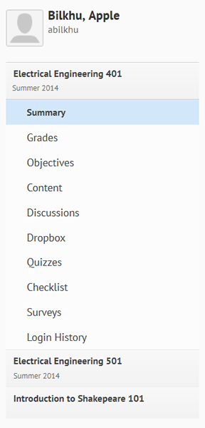 The Reports List area of User Progress shows other courses you can check when you access it from My Home.