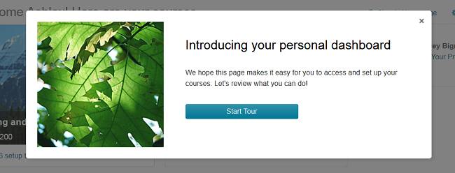 The Welcome Tour appears upon initial login to D2L Learning Environment