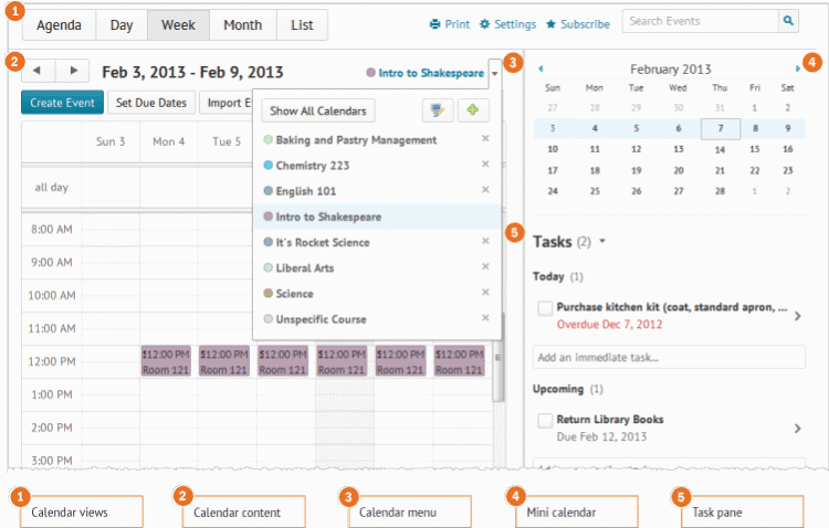 An overview of the Calendar user interface