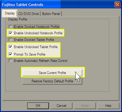 tablet controls window