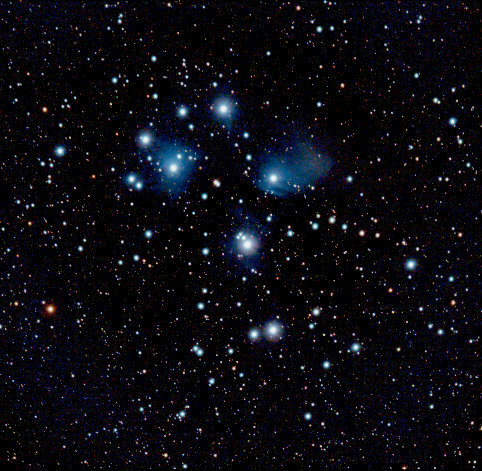 Image of the Pleiades formed by stacking twenty 30-second exposures