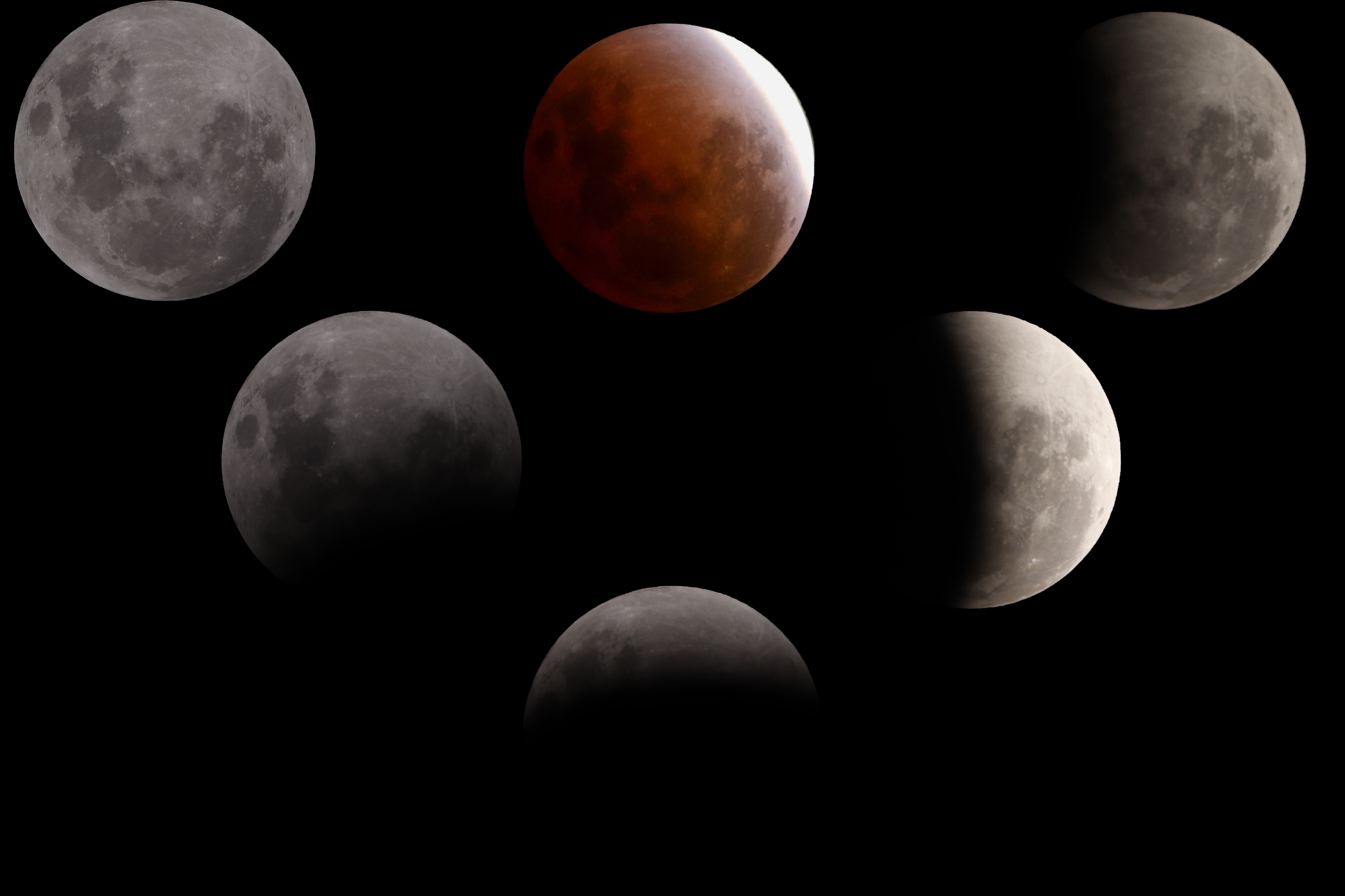 The image shows the different phases of the
eclipse. This lunar eclipse was a special one as this was the longest eclipse of the century, lasting for 3 hours and 28 minutes.