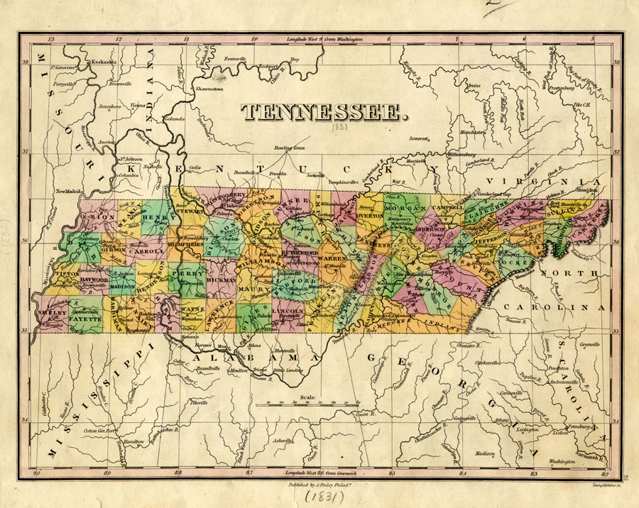 1831 County Map of Tennessee